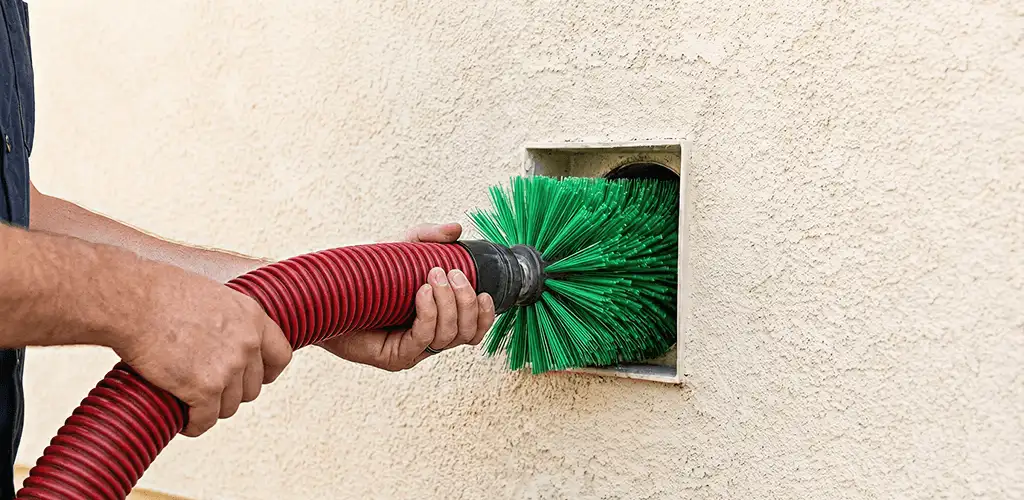Air duct cleaning brush removing debris from a vent opening in Austin, TX