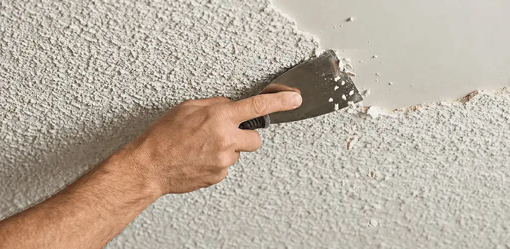 Popcorn ceiling removal scraping off textured ceiling finish in Austin, TX