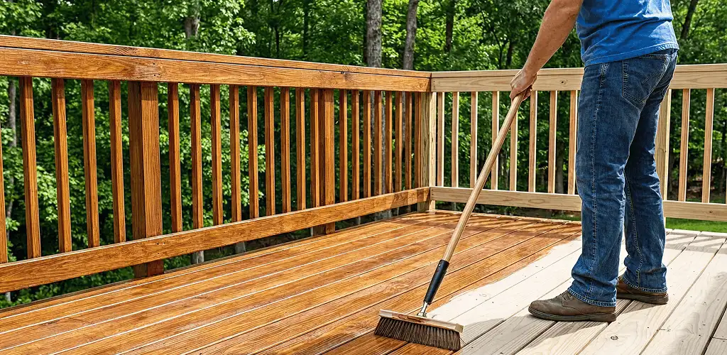 Deck staining and sealing application on a wood deck in Austin, TX