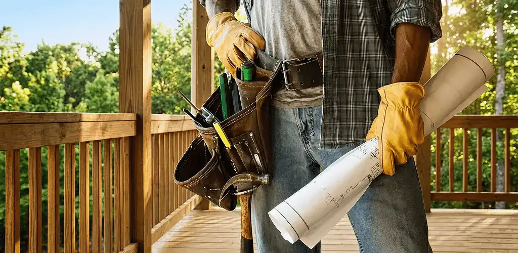 Professional handyman with tool belt ready for home repairs in Austin, TX